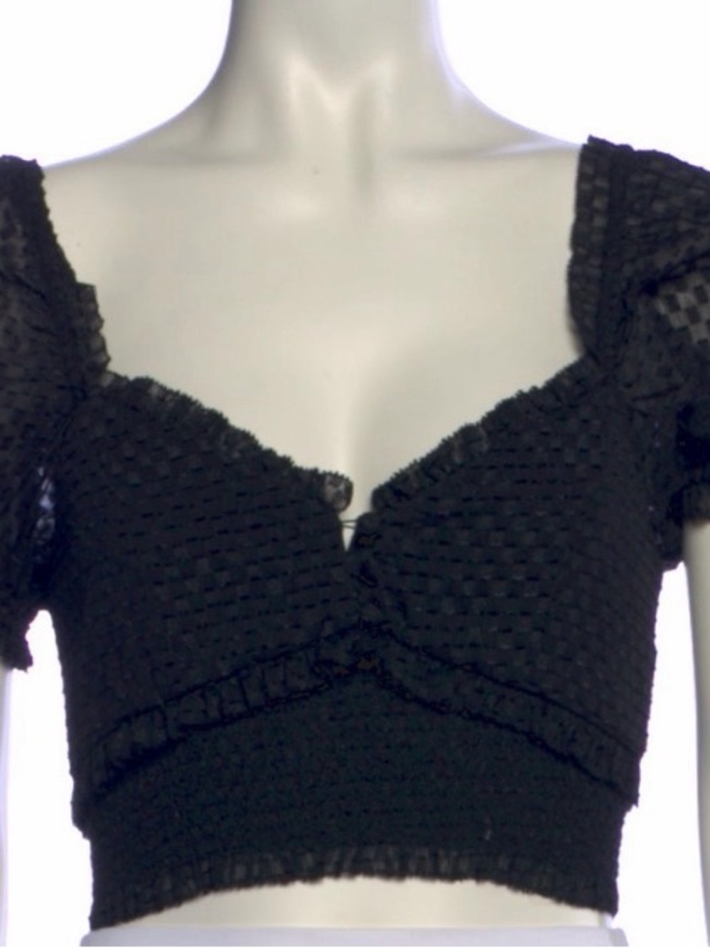 Alice + Olivia Black Smocked Puff Sleeve Crop Top